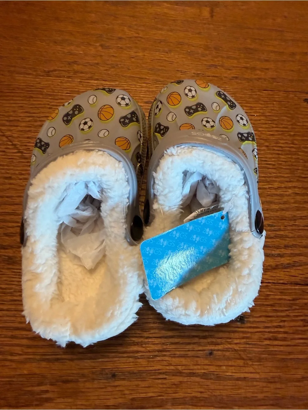 Zoggs Kids Light grey Plush-Lined Sports Print Slip-On Clogs